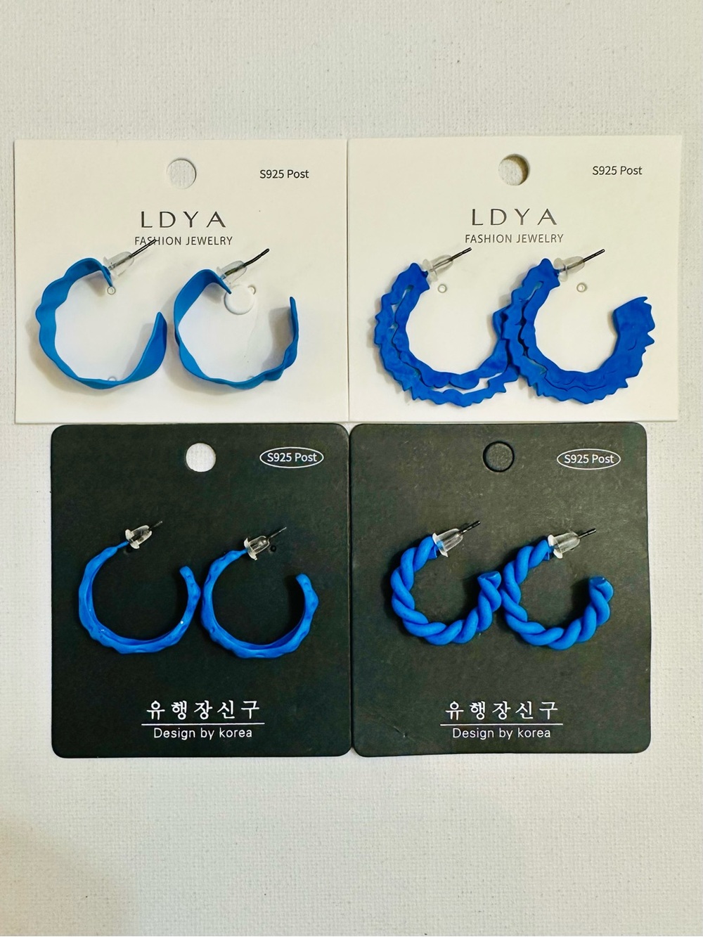 4-Pair Cobalt Blue Statement Hoop Earrings Bundle
